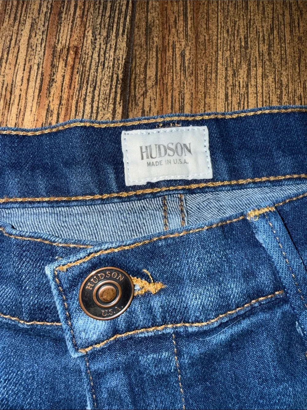Hudson Jeans Amber Raw Edge Distressed Dark Blue Denim Cutoff Shorts
